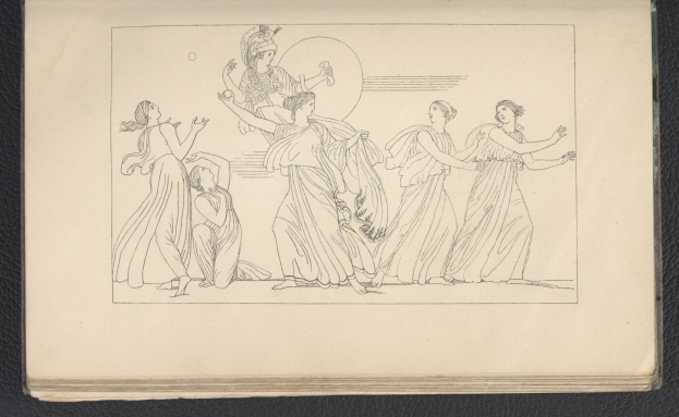 Ein Buchumschlag mit einer lebendigen Illustration einer Gruppe tanzender Frauen in dynamischen Posen, mit detaillierter Kleidung und Gesichtsmerkmalen.