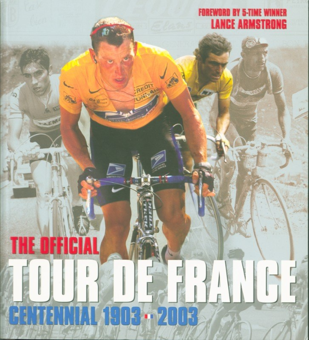 Offizielles Tour-de-France-Jubiläumsplakat (1903–2003) mit Radfahrern in einer Gruppenfahrt mit Text.