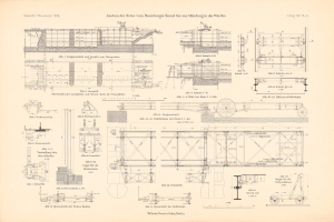 Detailgenaues technisches Zeichnung eines Zuges auf dem Cover eines alten Buches, das Komponenten wie Motor und Getriebe mit begleitendem erklärendem Text zeigt.