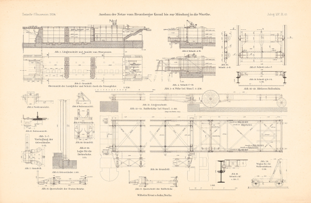 Detailgenaues technisches Zeichnung eines Zuges auf dem Cover eines alten Buches, das Komponenten wie Motor und Getriebe mit begleitendem erklärendem Text zeigt.