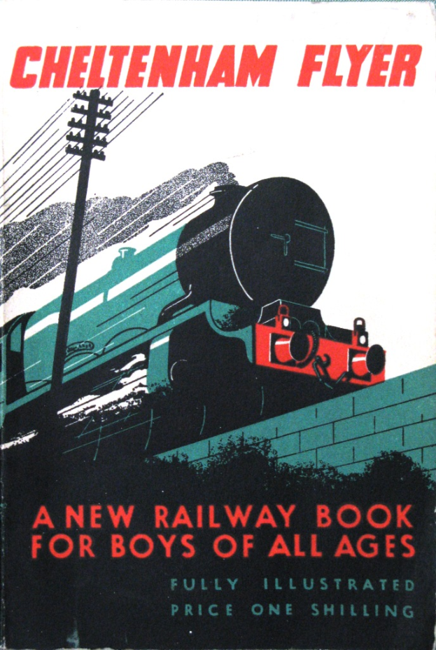 Ein Buch mit dem Titel "Cheltenham Flyer: Ein neues Eisenbahnbuch für Jungen aller Altersstufen" mit einem Zug auf dem Cover.