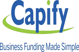 Der Text "capify business funding made simple" in fetter schwarzer Schrift auf einem weißen Hintergrund, zentriert und von einem dünnen schwarzen Rahmen umgeben.