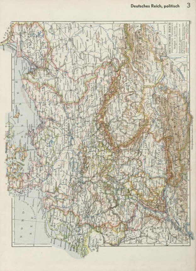 Eine Karte von Deutschland aus dem 19. Jahrhundert, die die politischen Teilungen des Landes zeigt, auf Papier gedruckt mit Text oben und unten.