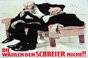Ein deutscher Propagandaplakat mit zwei Männern auf einem Sofa, mit Text zur Promotion der NSDAP.