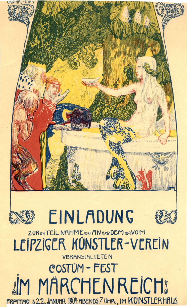 Plakat für ein Münchner Festival mit einem Bild einer Frau mit Menschen und Bäumen und Text.