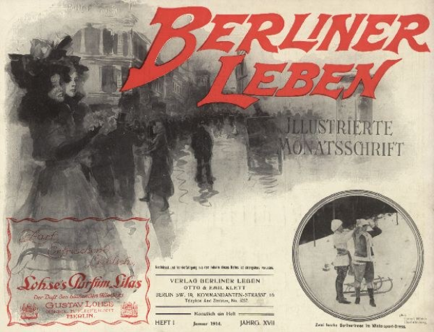 Umschlag eines alten Buches mit dem Titel 'Berliner Leben' mit einer Illustration von Menschen in traditioneller deutscher Tracht, die wahrscheinlich die Geschichte oder Kultur Berlins darstellen.