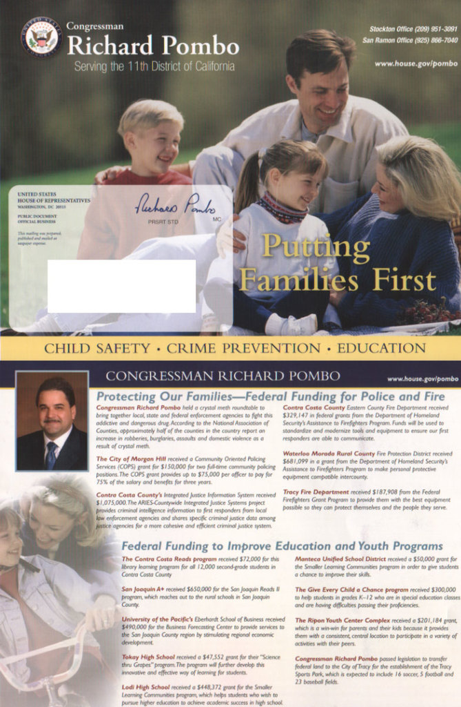 Ein Prospekt mit Fotos, Text, Logo, Unterschrift und Zahlen.